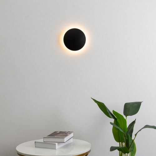 Aplique De Pared Led Circular Nubi 30cm 14w Moderno Puraluz Estructura Negro - Calido