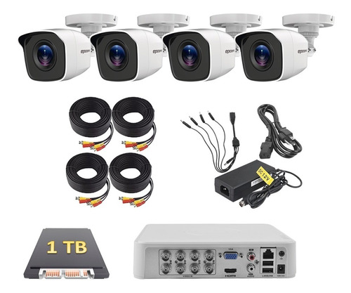 Kit Circuito Cerrado Dvr 8 Epcom 4 Camaras 720p Disco 1 Tb