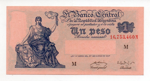 Billete 1 Peso Moneda Nacional Progreso Bottero 1838 Sc