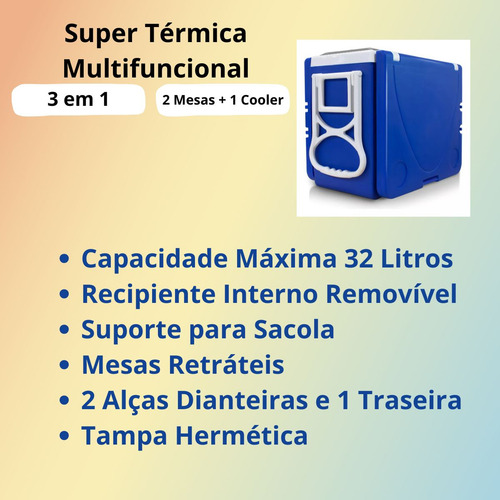 Caixa Térmica Cooler 32 L Com Mesa Praia Camping 3 Em 1