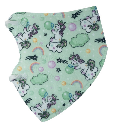 50 Cubrebocas Kn95 Infantil Tomods Certificado Color Unicornio Verde Diseño De La Tela Diseño
