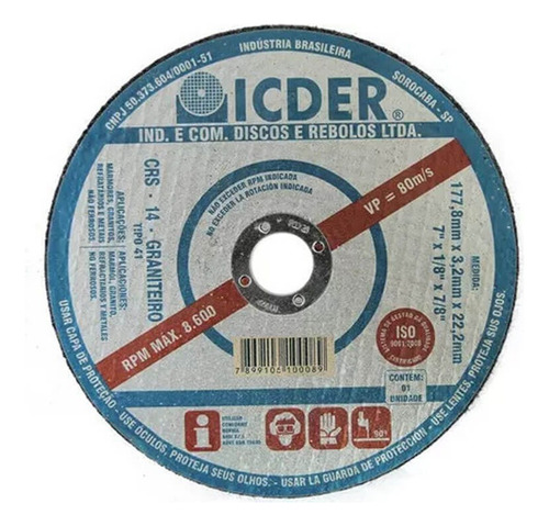 Disco De Corte 7 X 1/8 X 7/8 Graniteiro - Icder