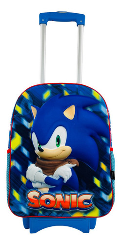 Mochila De Carrito Sonic Para Niños Carga Media M2 Primaria Color Azul Diseño De La Tela Mod3