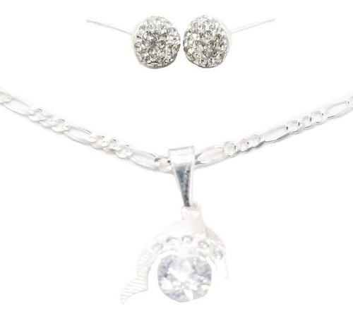 Cadena De Plata Y Dije De Delfín Con Circonia + Color Plateado
