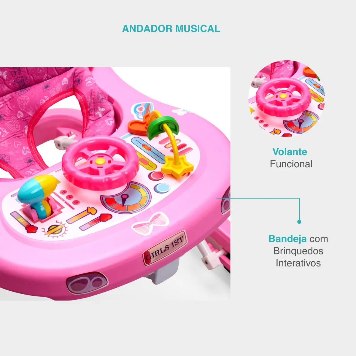 Andador Infantil Musical Para Bebê Quick Maxi Baby ROSA · foto 3