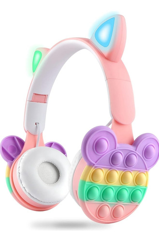 Auriculares Infantiles Bluetooth Pop It Con Orejas Y Luces 