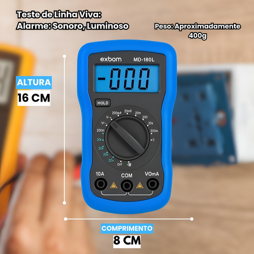 Multímetro Digital Portátil Profissional Md-180l Com Bateria