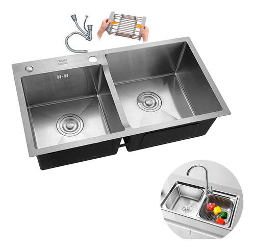 Fregadero Doble Tina Acero Inox Gb-592 Medidas 78x93