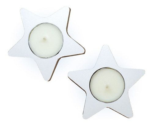 Imagen 2 de 4 de Vela Y Porta Vela Estrellas X 2 Mdf Excelente