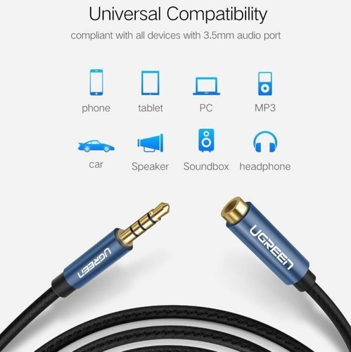 Imagen 2 de 6 de Cable Extension Audio Auxiliar 3.5mm Ugreen 4 Polos 2m
