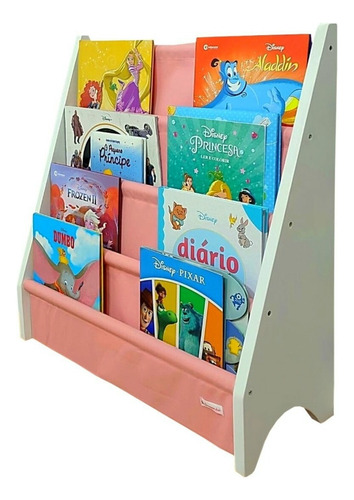 Rack Para Livros Infantil, Standbook Montessoriano Salmão