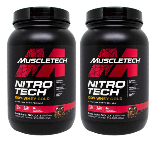 Muscletech Kit X2 Nitro Tech 100% Whey Gold Proteína Sabor Double Rich Chocolate