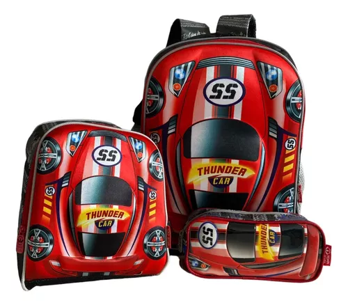 Mochila Infantil Menino Escolar Costas Carros Corrida Grande Cor