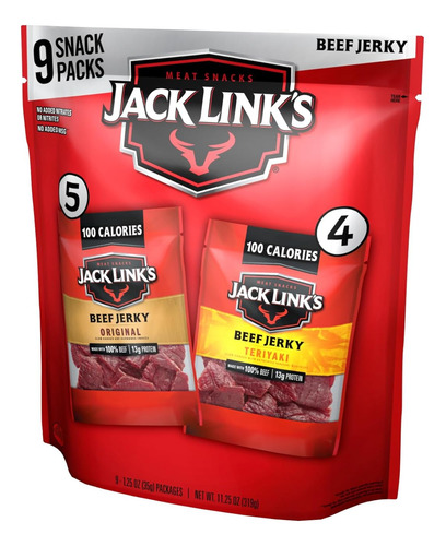 9 Pack Jack Links Beef Jerky 4-teriyaki 5-original 35g C/u
