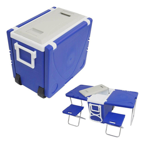 Cooler Térmica 32 Litro Multiuso Com Mesa E Cadeira Camping Cor Azul