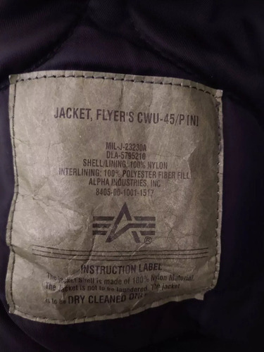 Campera Aviadora Alpha Industries Cwu-45 P/n Muy Buen Estado (Usado)
