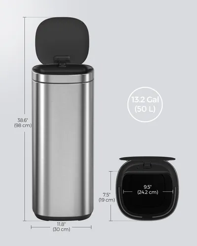 Songmics Bote De Basura Automático 49 L Acero Inoxidable Mmg