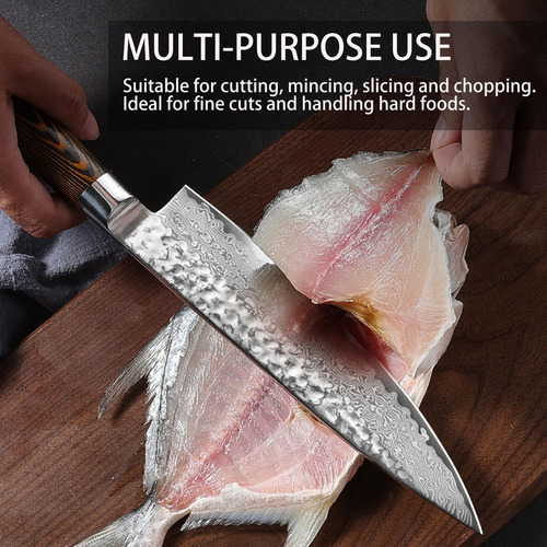 Cuchillo De Chef Plys Damascus Con Mango De Madera De Acero