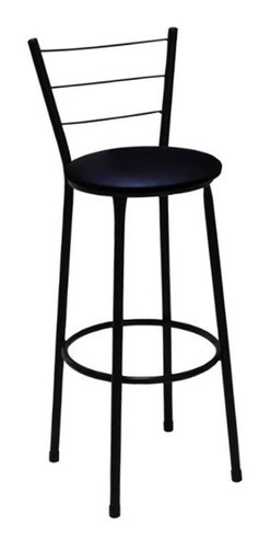 Imagem 2 de 6 de Kit 2 Banquetas Médias Bar Preta Com Encosto Assento Preto
