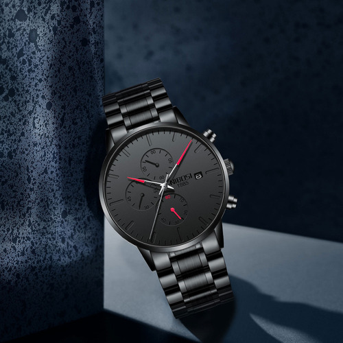 Reloj Nibosi 2588 Hombre Analógico Negro Acero 30m