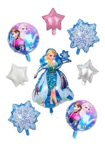 Globo Frozen Elsa 2 Copos De Nieve 2 Redondos 3 Estrellitas