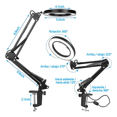 ** Lámpara Led De Escritorio Con Lupa De 8x Con Brazo