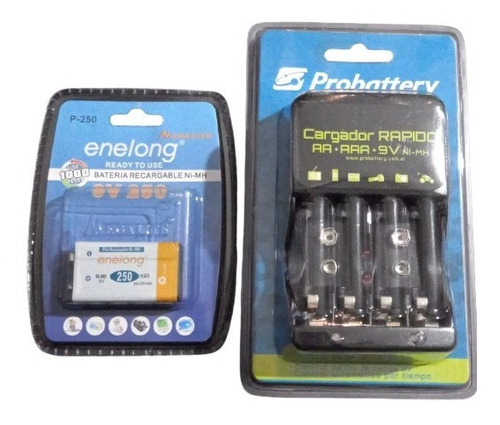 Cargador De Baterias 9v Y De Pilas +  Bateria 9v Recargable