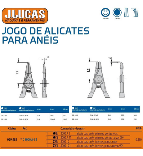 Imagem 3 de 3 de Jogo De Alicates Para Anéis 4 Peças C8000 A-j4 Gedore