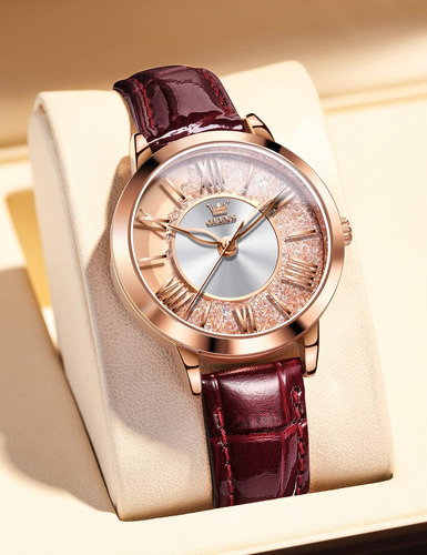Reloj Olevs/5539 Dorado Para Mujer Con Correa De Cuero Marrón Dorado/rosa Rosa