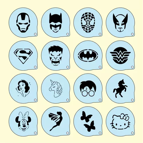 16 Stencil Rosto Facial Moldes Pintura 7cm Desenhos Infantil