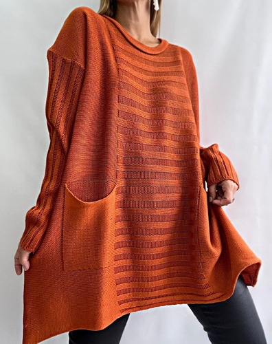 Maxi Sweater Oversize Lana Bolsillo Talle Especial Mujer