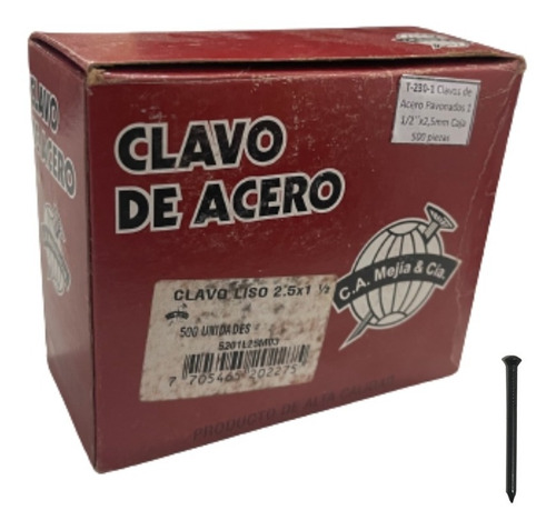 Clavo De Acero Liso 2.5mmx1-1/2´´ Negro  Caja 500 Uds 