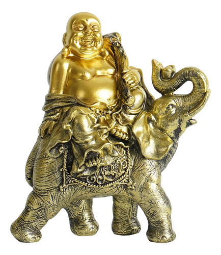 Laughing Buddha Riding An Elephant Estatua Resina Artesanía