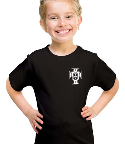 Remera Negra Portugal Mundial Qatar Adultos Niños Algodón