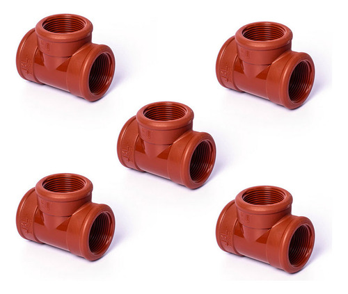 5 Pzs Tee 1 PuLG Roscado Plástico Pvc Agua Hidráulico