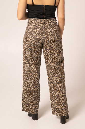 Pantalon Wide Leg Recto Animal Print Mujer