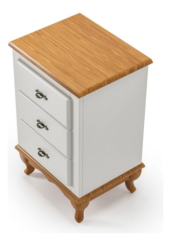 Mesa De Cabeceira 3 Gavetas Mdf Pés Madeira Luiz Xv Clássica Acabamento Laca Cor Off White