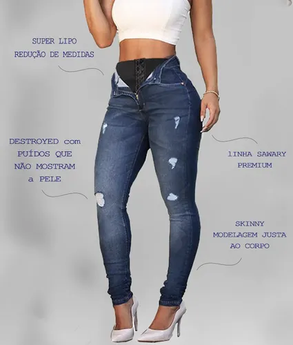 Cal a Jeans Feminina Super Lipo Sawary Cintura Super Alta Frete