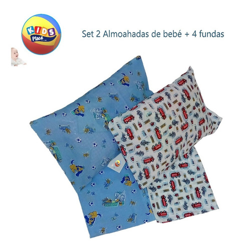 Set 2 Almohadas + 4 Fundas Bebes Niños Niñas