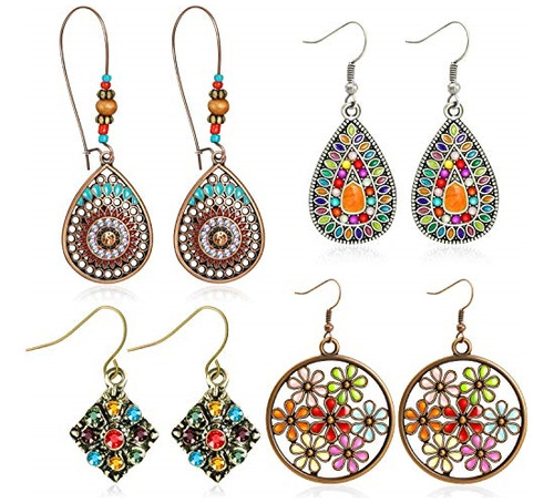 Aretes Colgantes Bohemios Con Diamantes De Imitación Retro