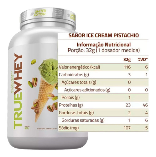 True Whey Isolado E Hidrolisado Pistache 837g True Source