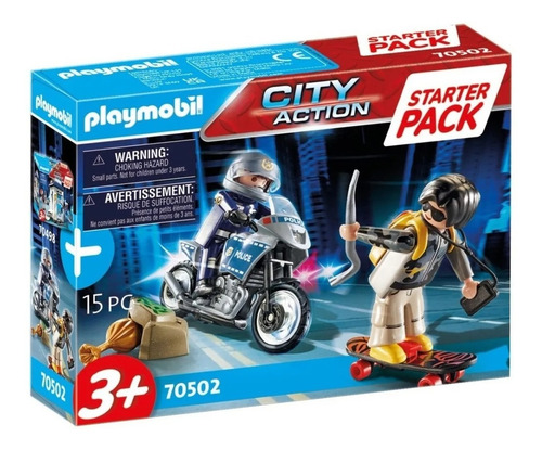 Imagen 1 de 7 de Playmobil Policia Persecucion Ladron Moto Starter Pack 70502