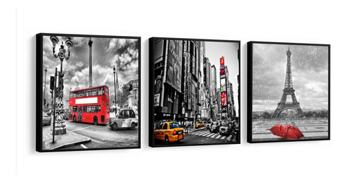 Quadro Cidades Mosaico Ny Londres E Paris Moldura