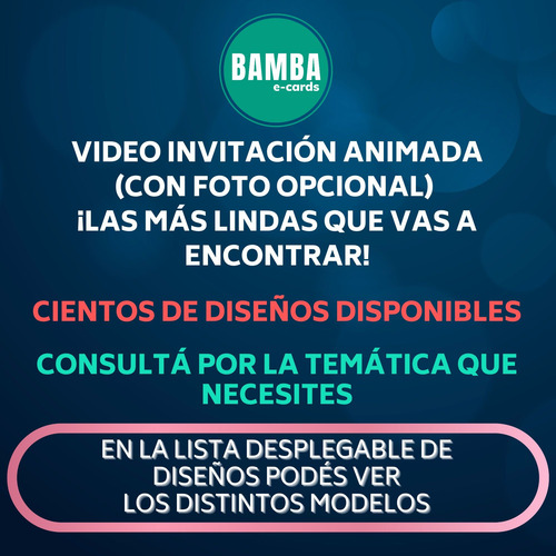 Video Invitación Animada (con Foto Opcional) Tarjeta Virtual