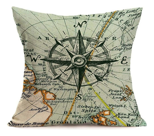 Fundas De Almohada De Lino De Algodón, Mapa Vintage Co...