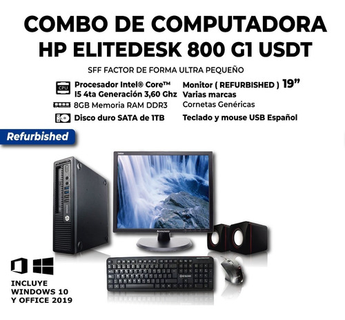Imagen 2 de 7 de Computadora Hp Elitedesk G1 Core-i5 Monitor Teclado Cornetas