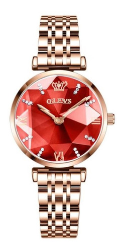 Reloj De Lujo Mujer Olevs Cuarzo Correa De Acero Mod Diamond