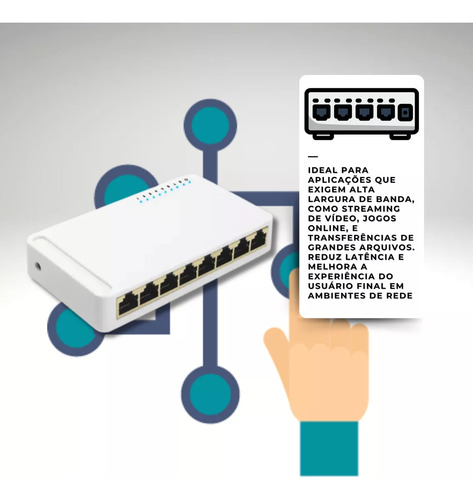 Switch Rj45 Lan Gigabit 8 Portas 1000 Mbps Bivolt Para Pc