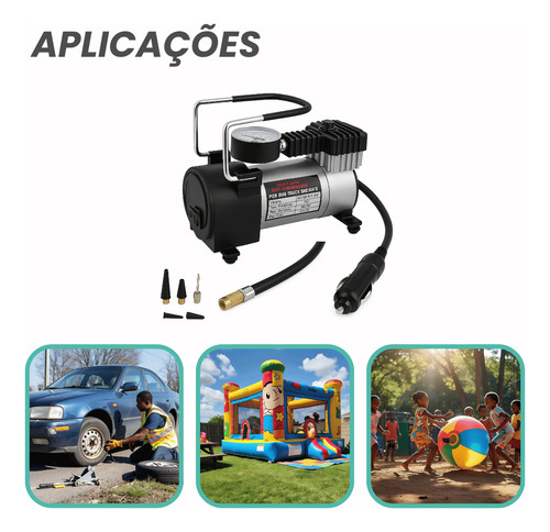 Compressor Veicular De Ar Portátil 12v Encher Pneu Manômetro