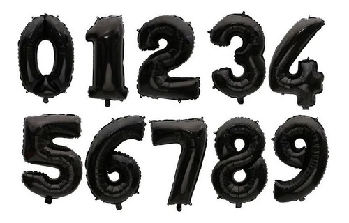  Globos De Numeros Metalizados Color Negro De 45 Cm 